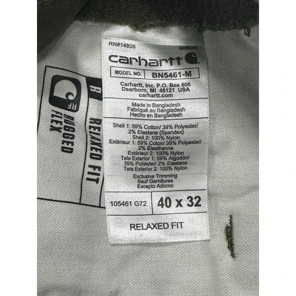 Carhartt Pants Mens 40x32 Green Rugged Flex Ripstop Cargo Relaxed Fit BN5461-M